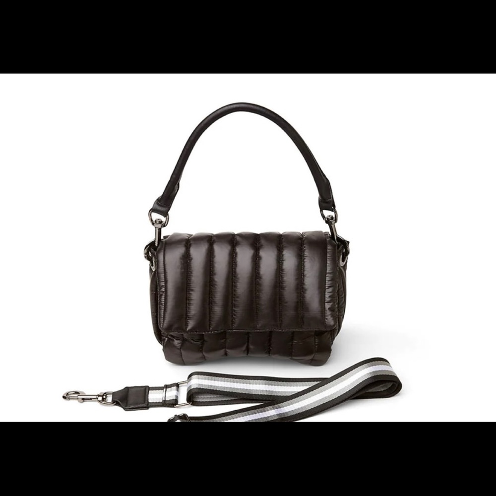 Think Royln crossbody bar bag purse black removable strap quilted puffer